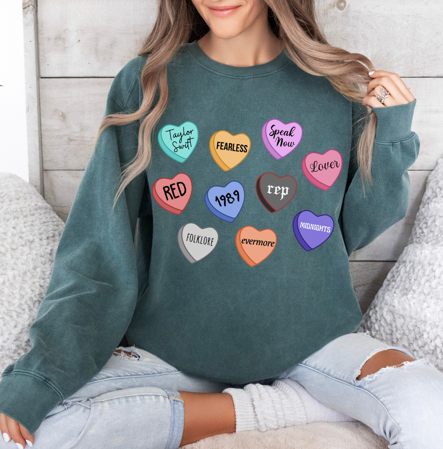 Taylor Swift Sweatshirt Eras Candy Hearts Crewneck