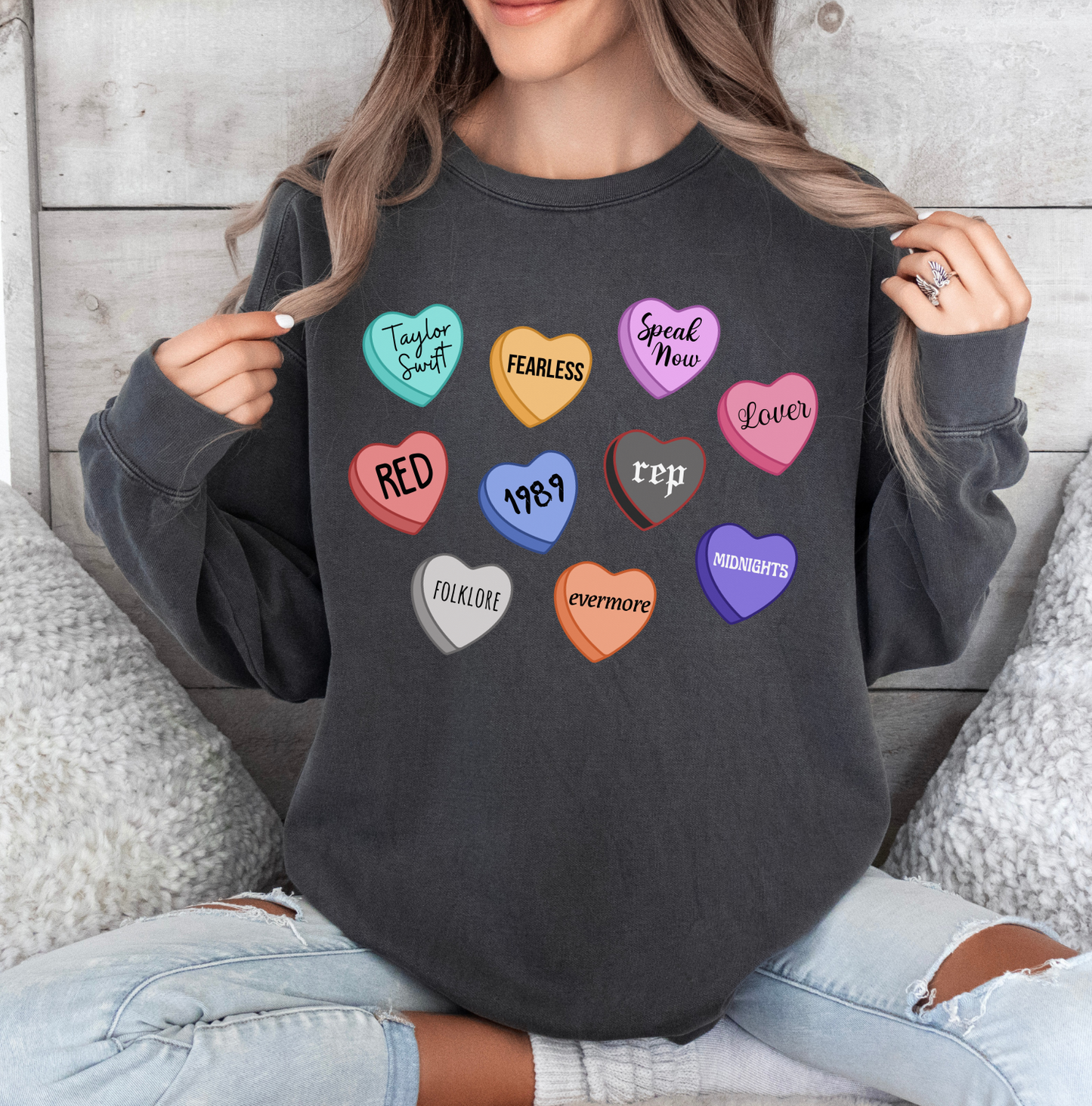 Taylor Swift Sweatshirt Eras Candy Hearts Crewneck