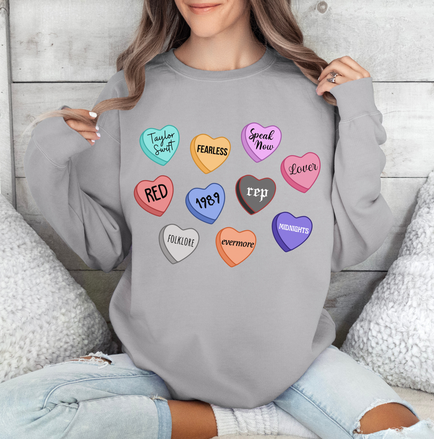 Taylor Swift Sweatshirt Eras Candy Hearts Crewneck
