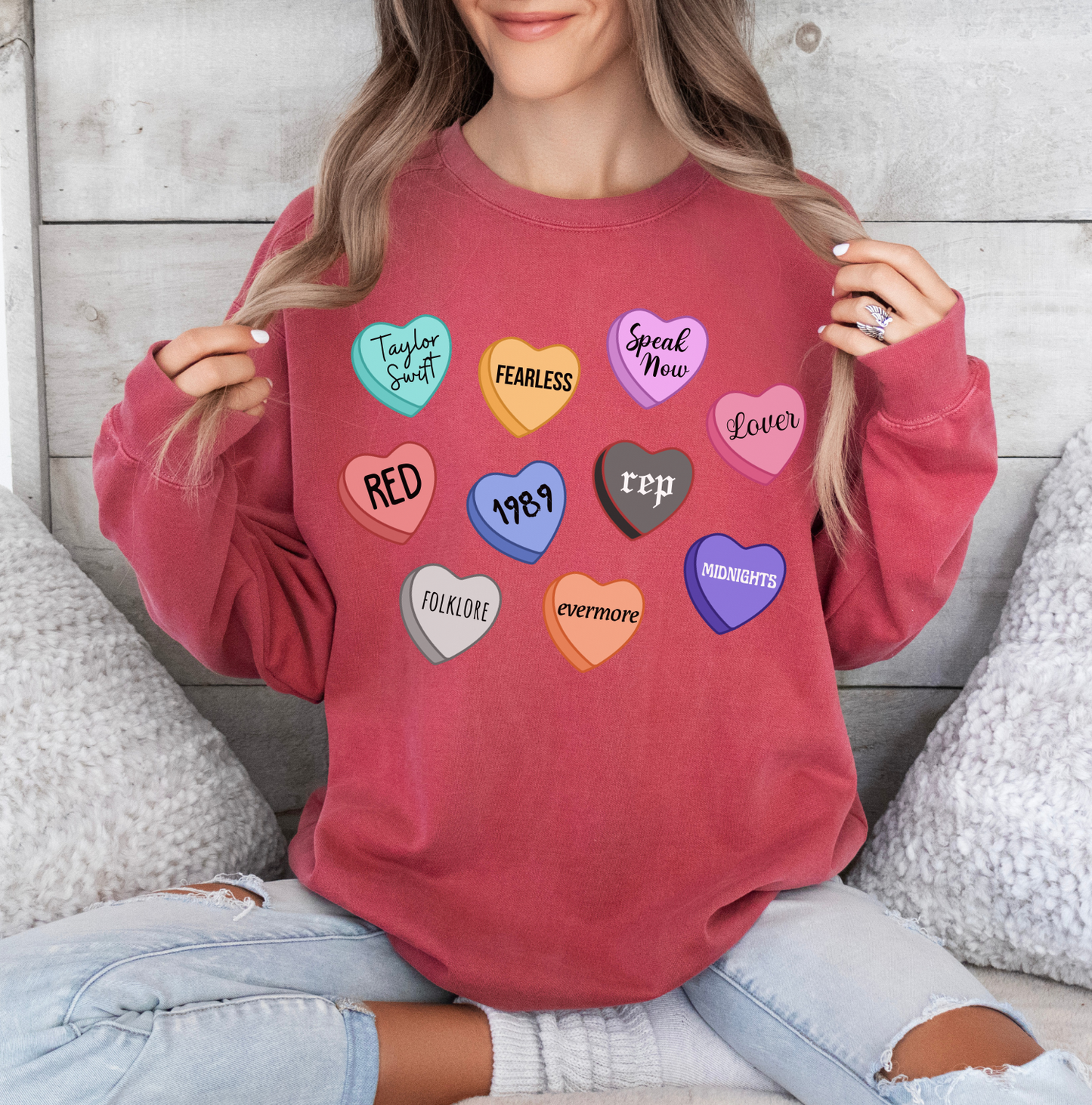 Taylor Swift Sweatshirt Eras Candy Hearts Crewneck
