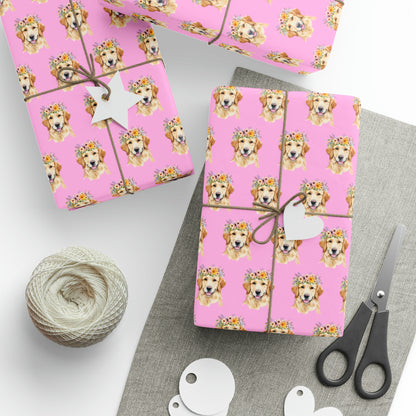 Golden Retriever Wrapping Paper - Flowers