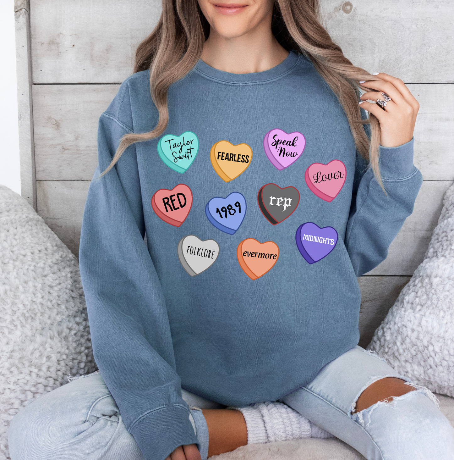 Taylor Swift Sweatshirt Eras Candy Hearts Crewneck