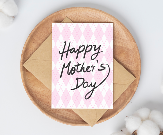 Pink Argyle Mother's Day Card