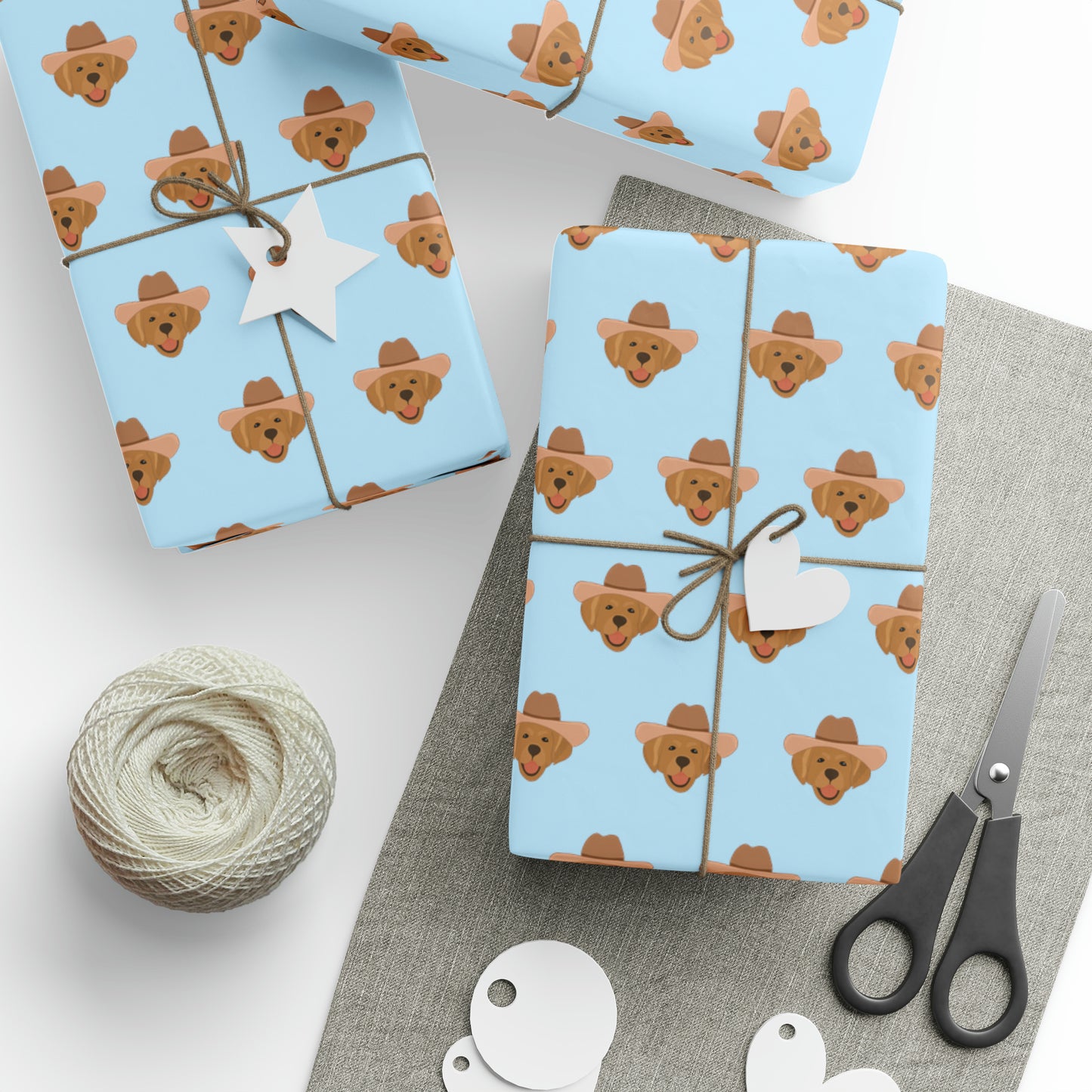 blue golden retriever wrapping paper