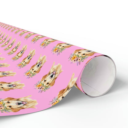 Golden Retriever Wrapping Paper - Flowers