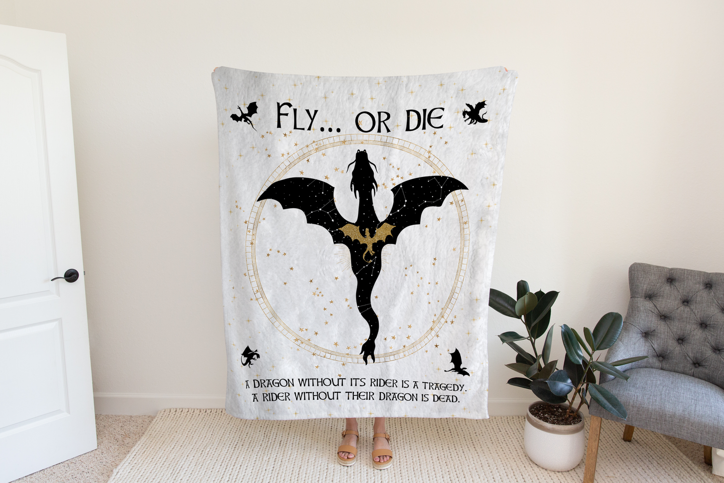 Fourth Wing Fly or Die Sherpa Blanket
