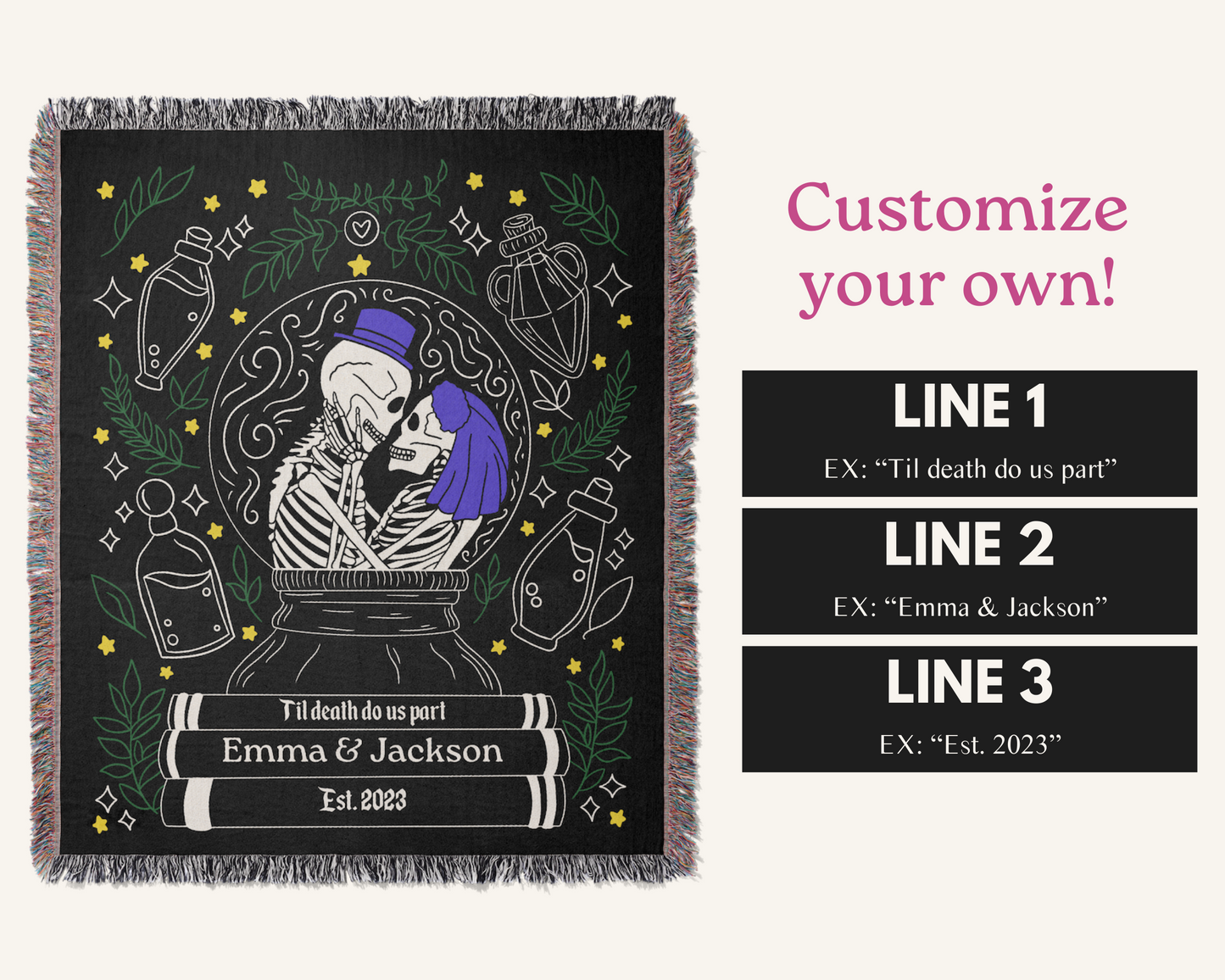 Personalized Skeleton Couples Blanket - Custom Throw Blanket