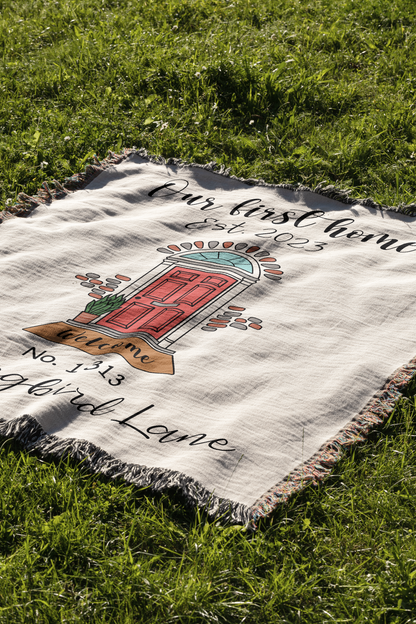 "Our First Home" Personalized Woven Throw Blanket