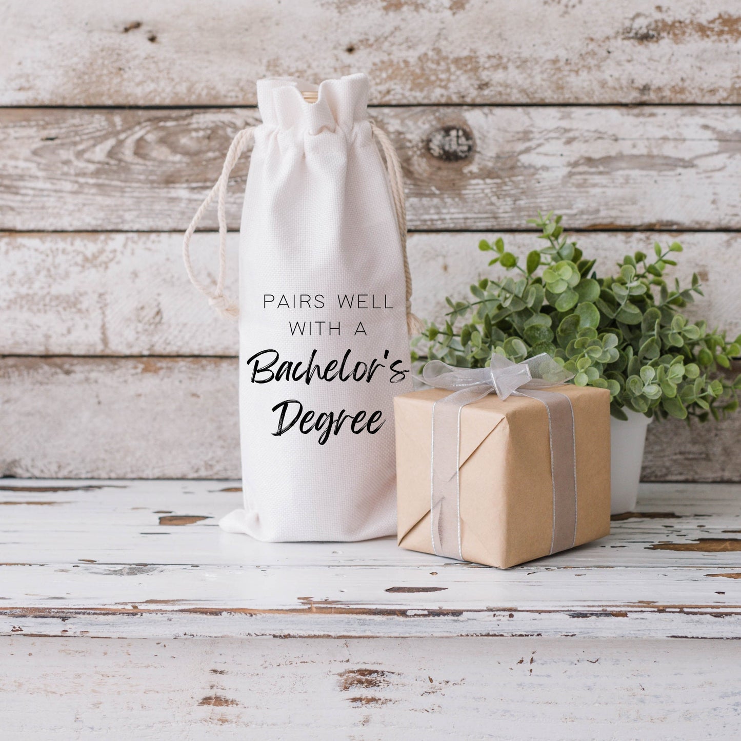 Graduation Wine Gift Bag / pairs well with a Bachelor's Degree / end of school / gift for grad / congratulations / wine tote / personalized