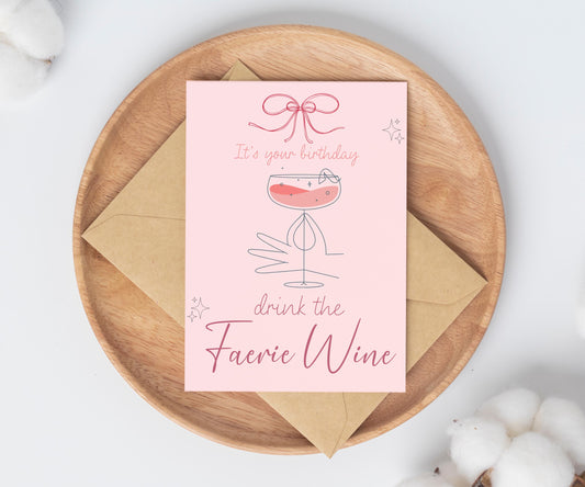 Cute Bookish Faerie Wine Birthday Card / Acotar birthday Card / card for reader / bookmark gift set / book lover