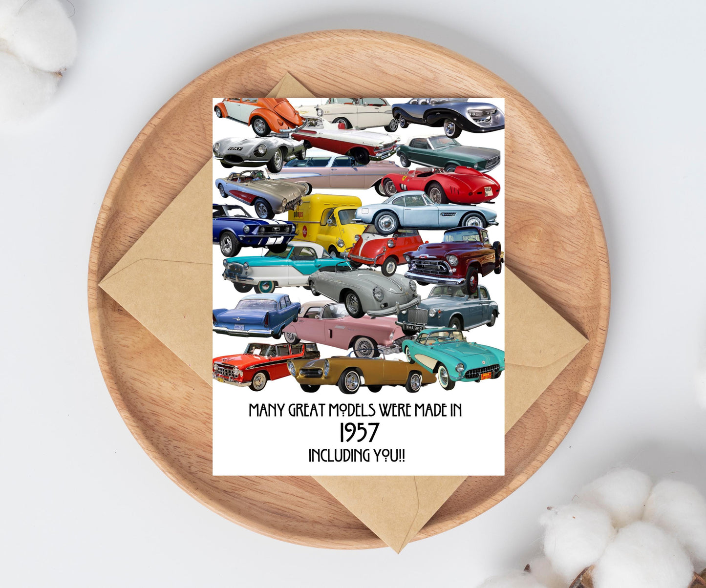 1957 Birthday Card / Happy Birthday / Automobile / Old / Car Lover