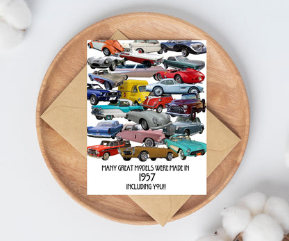 1957 Birthday Card / Happy Birthday / Automobile / Old / Car Lover