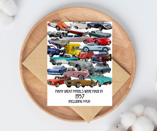 1957 Birthday Card / Happy Birthday / Automobile / Old / Car Lover