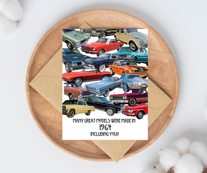 1964 Birthday Card / Happy Birthday / Automobile / Old / Car Lover