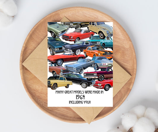 1964 Birthday Card / Happy Birthday / Automobile / Old / Car Lover