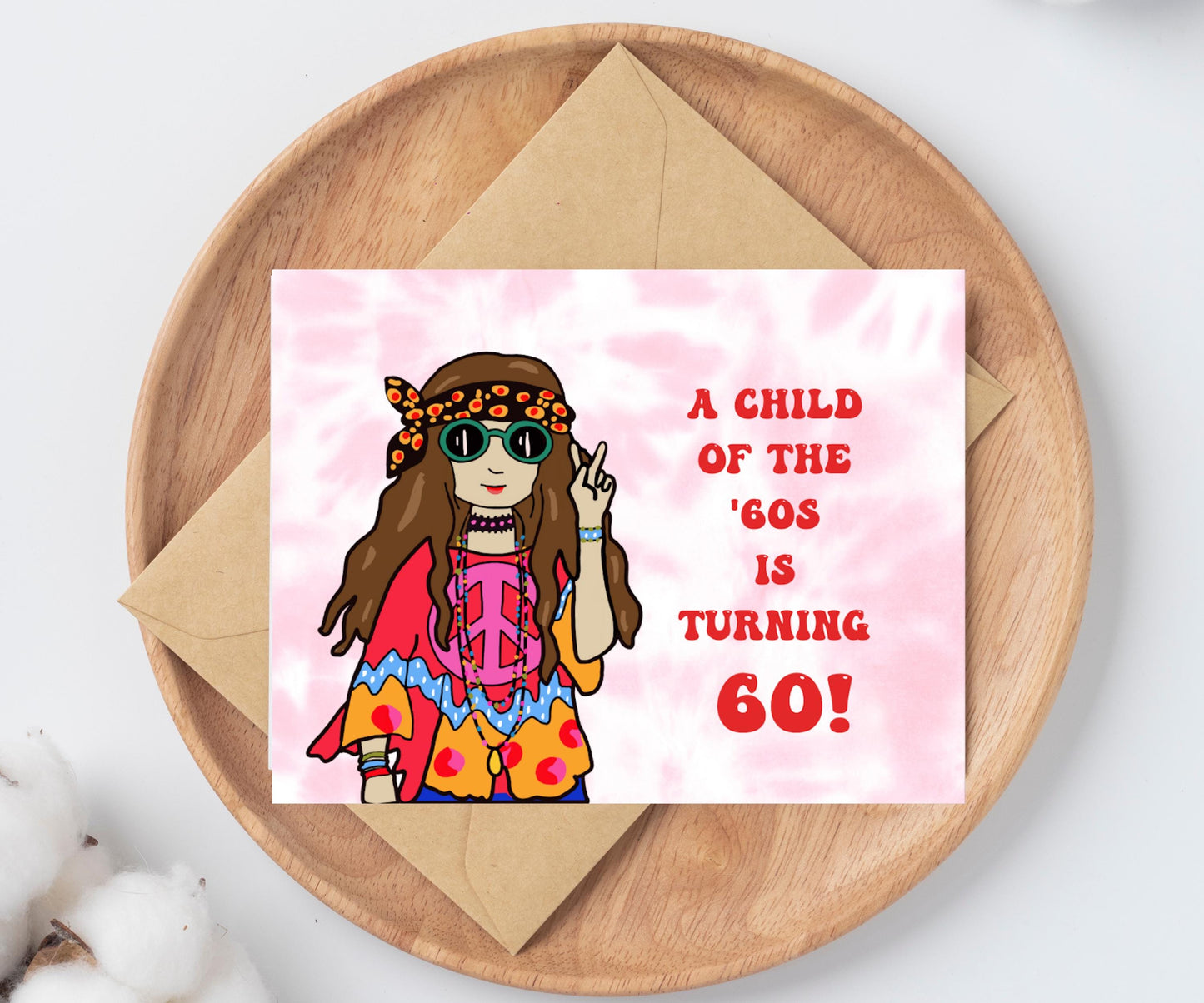 60th Birthday Card / Happy Birthday / 1965 / Hippie / Card For Her