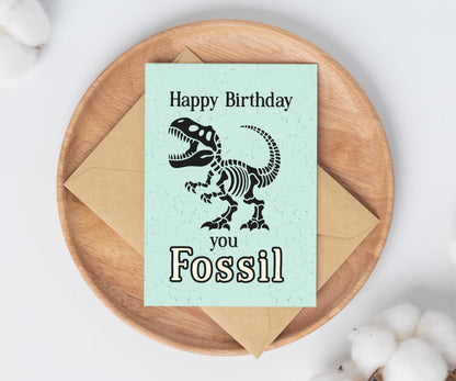 Funny Dino Fossil Birthday Card / funny old card / 30th birthday /40th birthday / card for dad / card for grandpa / spooky birthday card