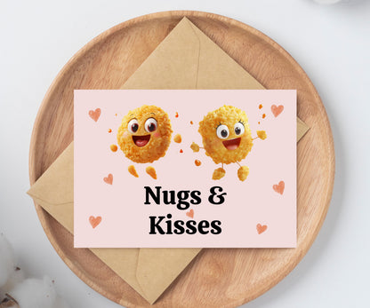 Nugs & Kisses Funny Card/Chicken Nuggets/Valentine/Anniversary/Birthday/Card/For Her/Him/Husband/Wife/Boyfriend/Girlfriend/Friend/Love/Gift