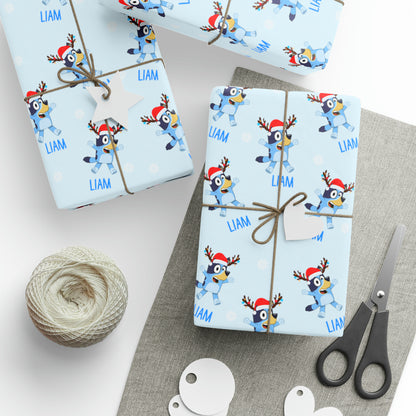 custom bluey wrapping paper, blue primary photo