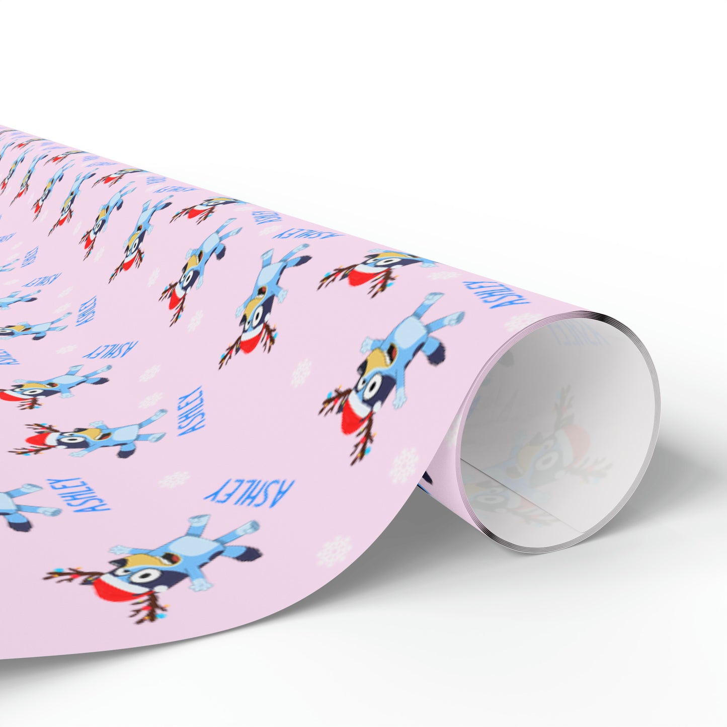 custom bluey wrapping paper, pink, gift wrapping roll