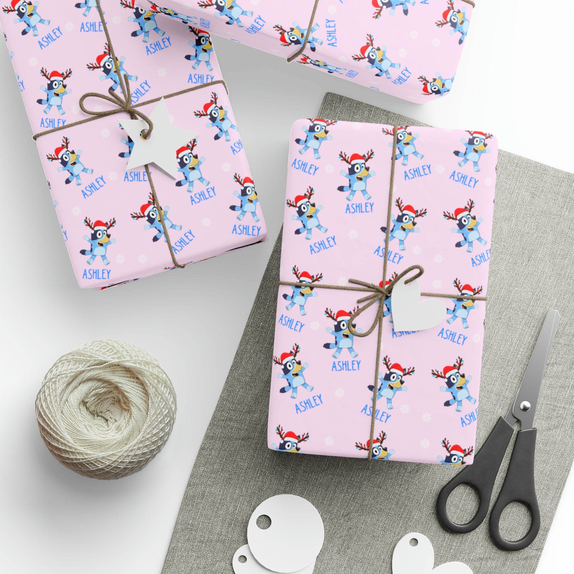 custom bluey wrapping paper, pink, primary photo