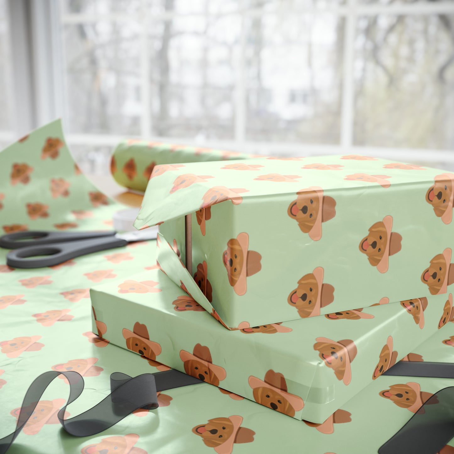 green golden retriever wrapping paper, side view