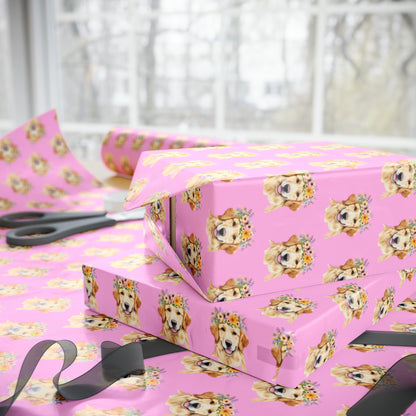 Golden Retriever Wrapping Paper - Flowers