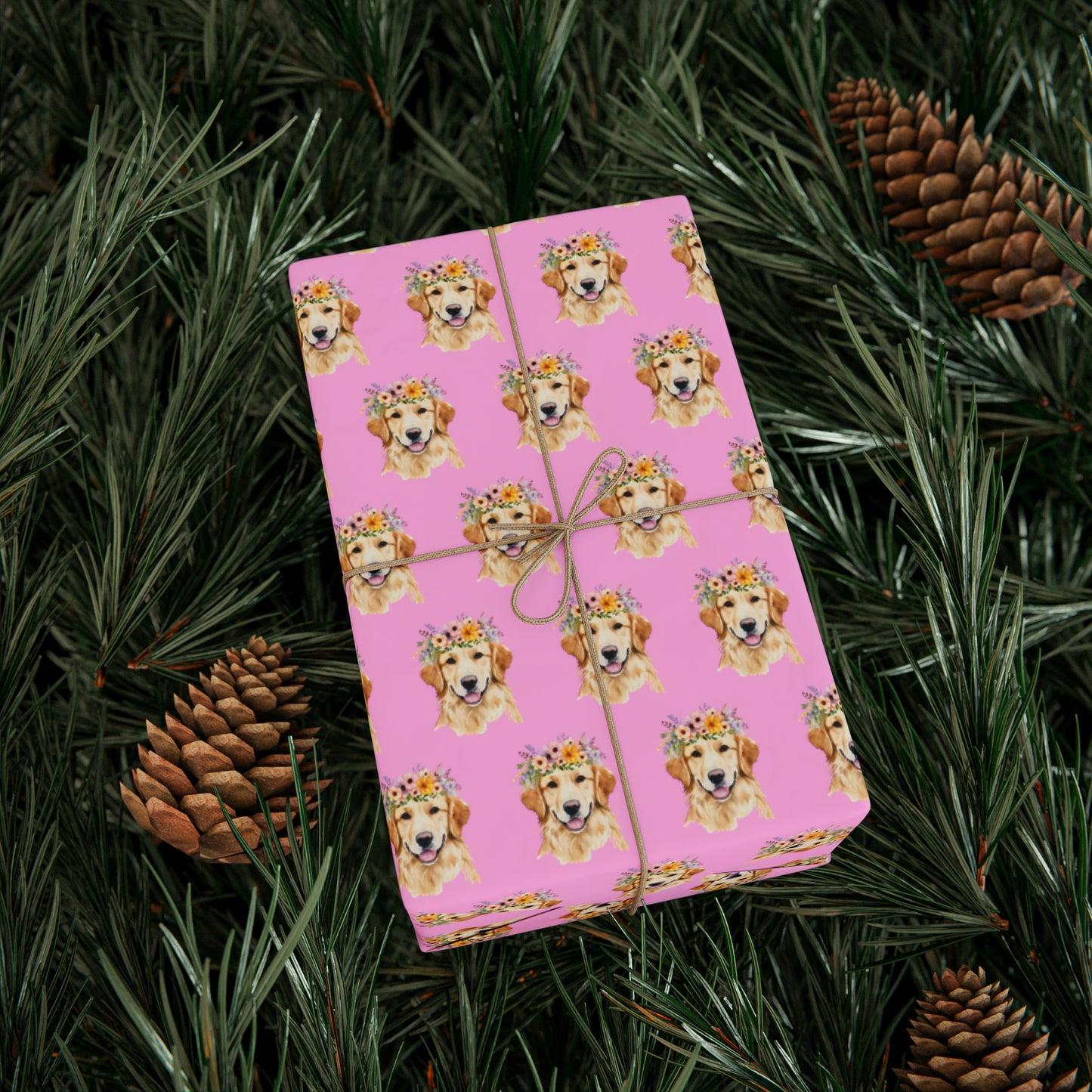 Golden Retriever Wrapping Paper - Flowers