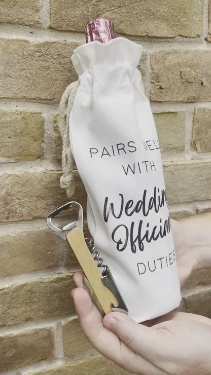 Pairs Well With Wedding Officiant Duties Wine Gift Bag / wedding officiant proposal / gifts under 15 / wine tote / wedding gift / officiant